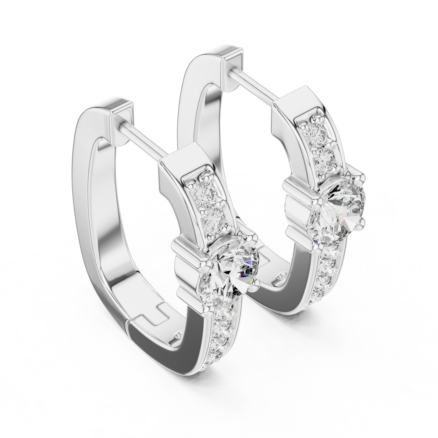 Center Round Lab Grown Diamond Pave Row Hoop Earrings