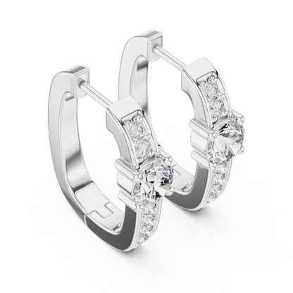 Center Round Lab Grown Diamond Pave Row Hoop Earrings