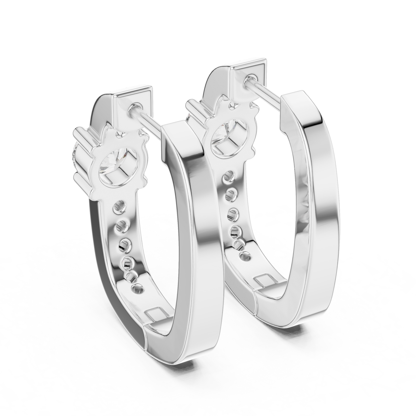 Center Round Lab Grown Diamond Pave Row Hoop Earrings