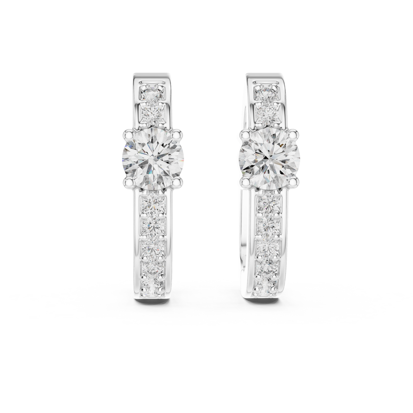 Center Round Lab Grown Diamond Pave Row Hoop Earrings