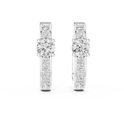 Center Round Lab Grown Diamond Pave Row Hoop Earrings