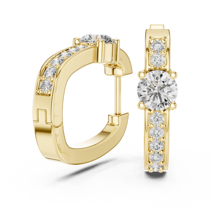 Center Round Lab Grown Diamond Pave Row Hoop Earrings