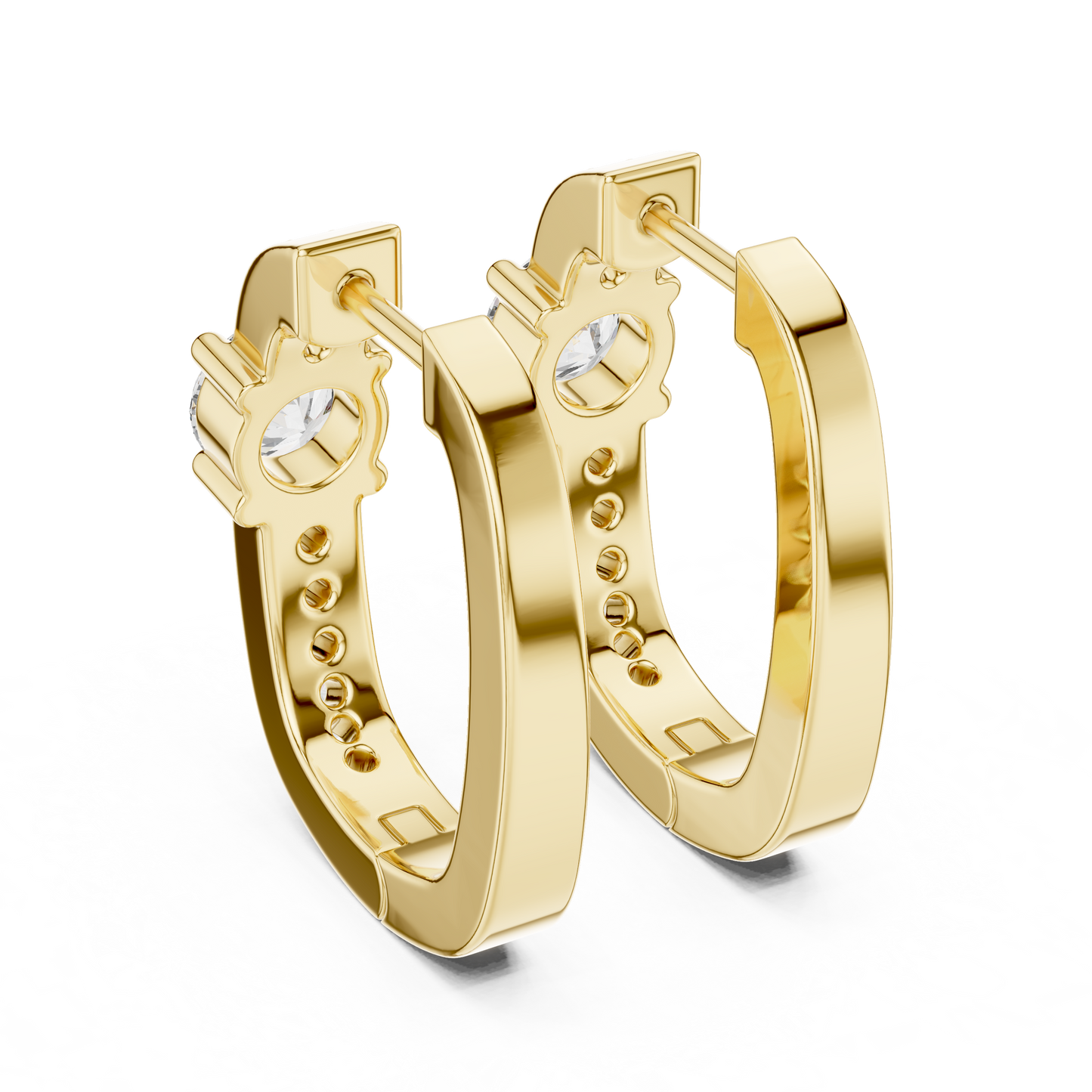 Center Round Lab Grown Diamond Pave Row Hoop Earrings