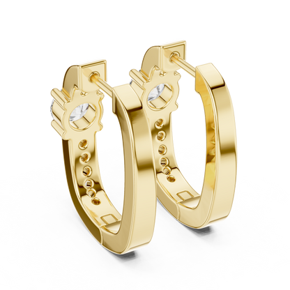 Center Round Lab Grown Diamond Pave Row Hoop Earrings