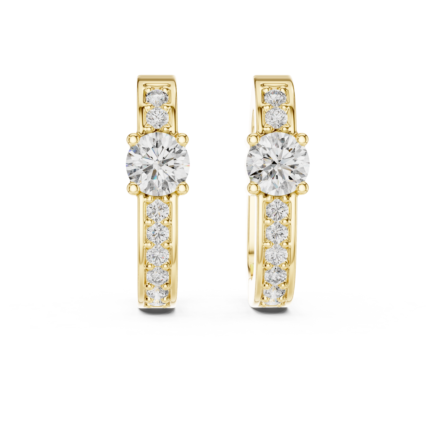 Center Round Lab Grown Diamond Pave Row Hoop Earrings