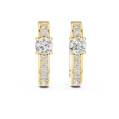 Center Round Lab Grown Diamond Pave Row Hoop Earrings