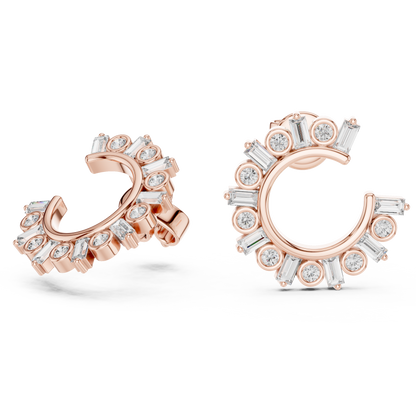 Baguette and Round Lab Grown Diamond Sunburst Hoop Earrings