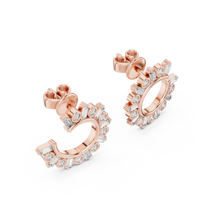 Baguette and Round Lab Grown Diamond Sunburst Hoop Earrings