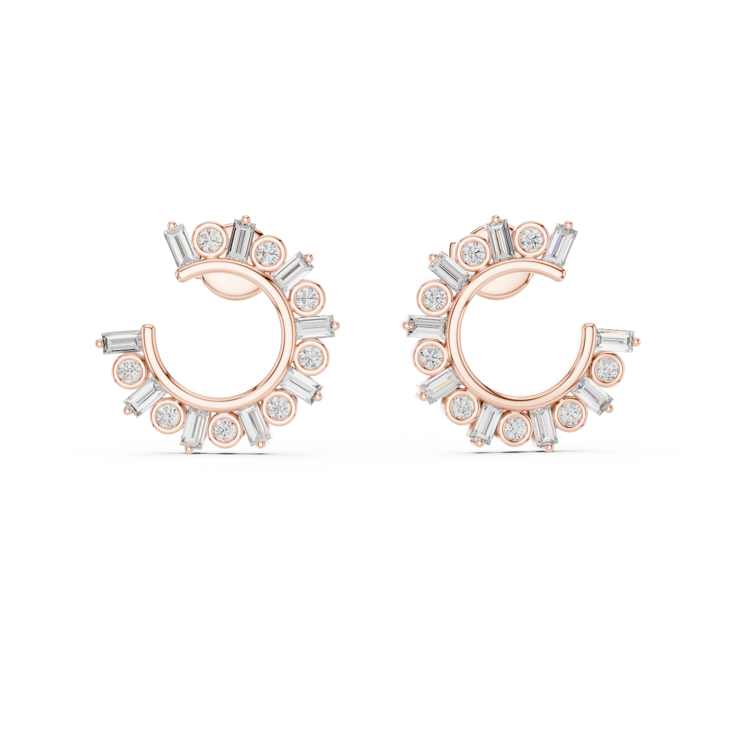 Baguette and Round Lab Grown Diamond Sunburst Hoop Earrings