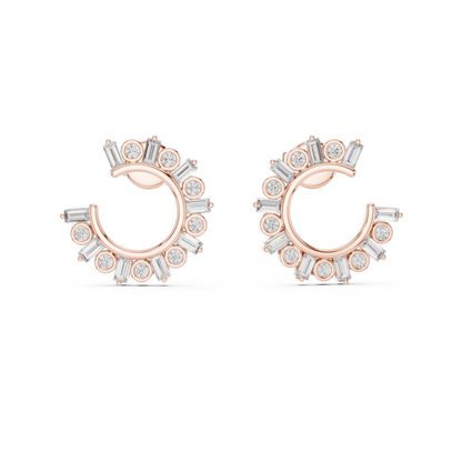 Baguette and Round Lab Grown Diamond Sunburst Hoop Earrings