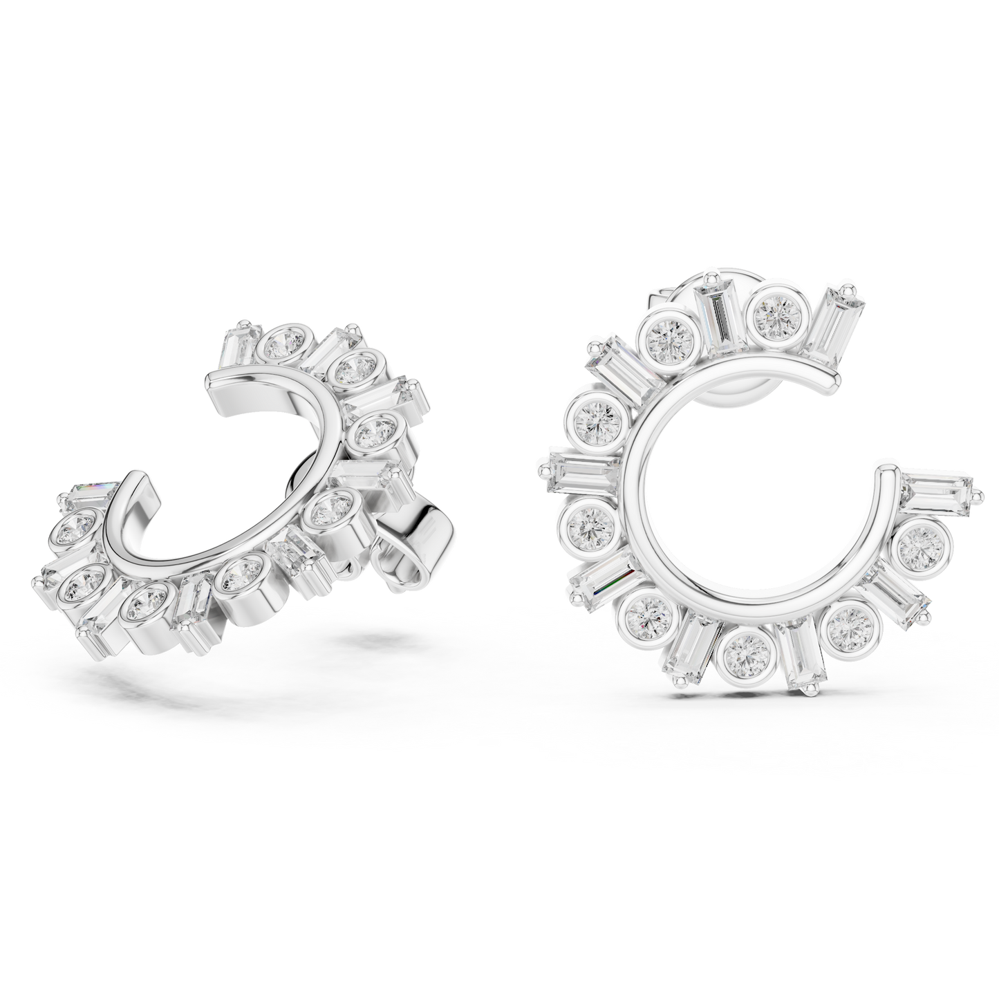 Baguette and Round Lab Grown Diamond Sunburst Hoop Earrings