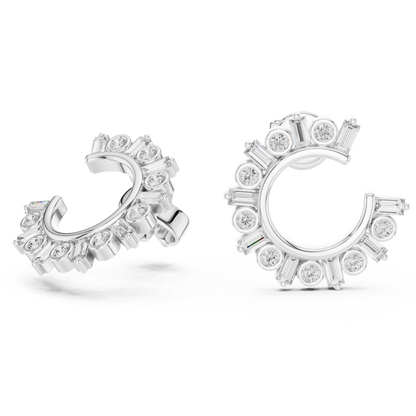 Baguette and Round Lab Grown Diamond Sunburst Hoop Earrings