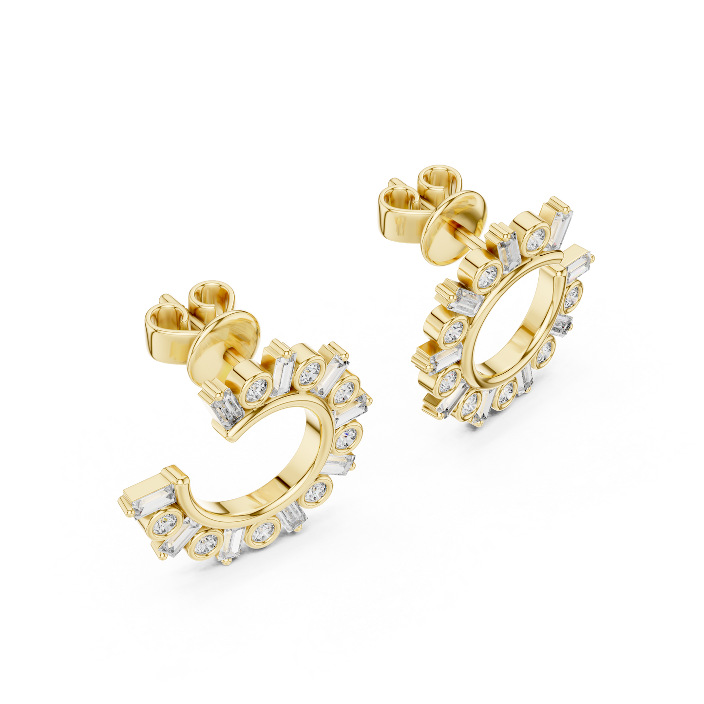 Baguette and Round Lab Grown Diamond Sunburst Hoop Earrings
