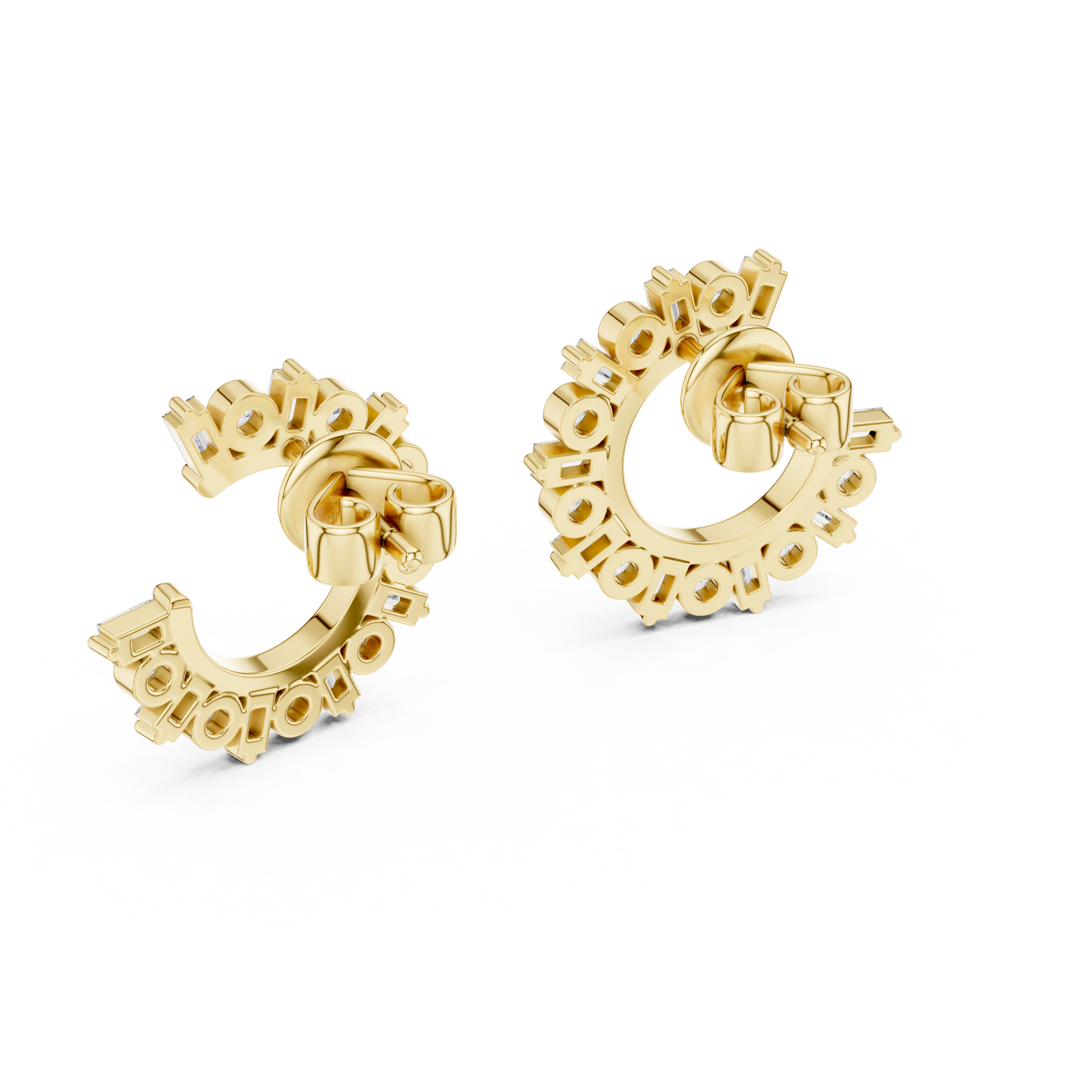 Baguette and Round Lab Grown Diamond Sunburst Hoop Earrings