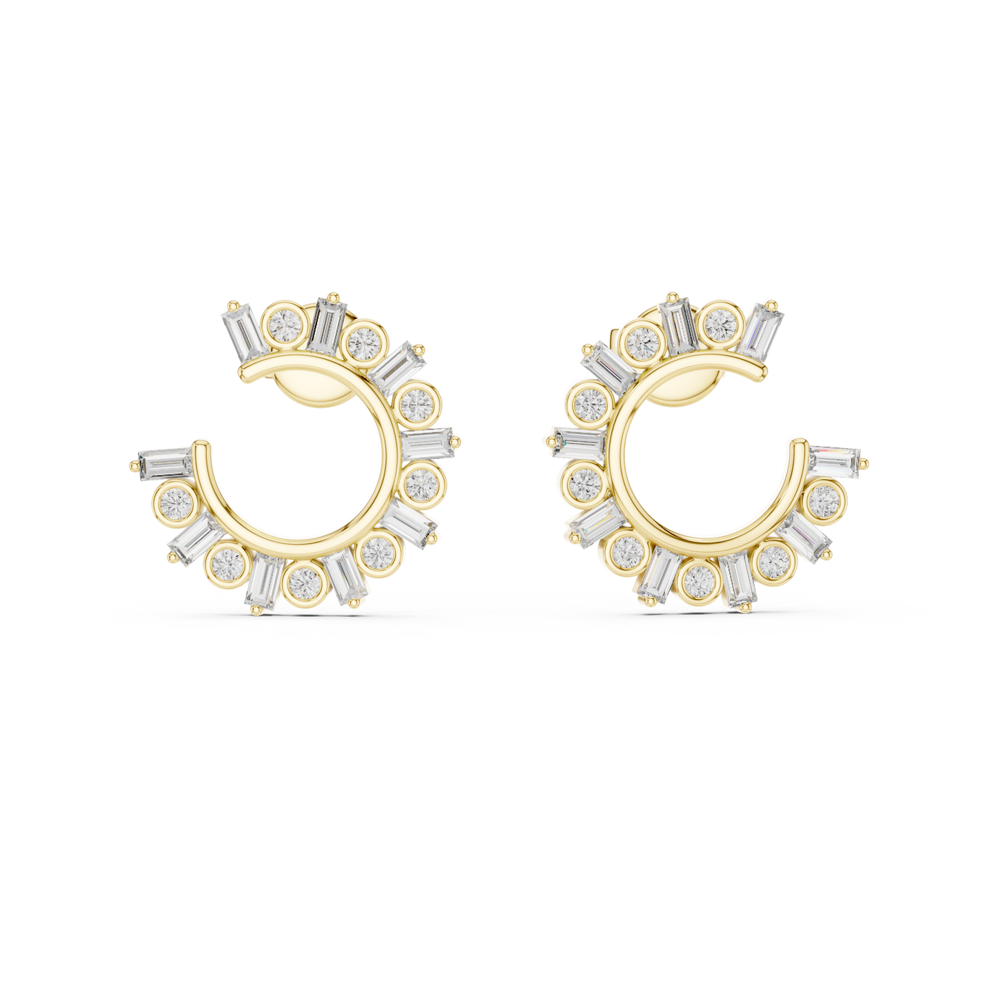 Baguette and Round Lab Grown Diamond Sunburst Hoop Earrings