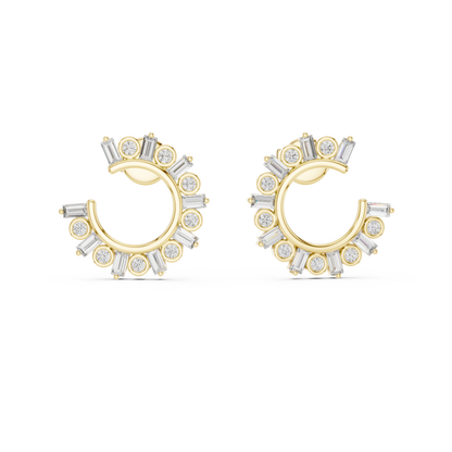 Baguette and Round Lab Grown Diamond Sunburst Hoop Earrings