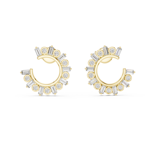 Baguette and Round Lab Grown Diamond Sunburst Hoop Earrings