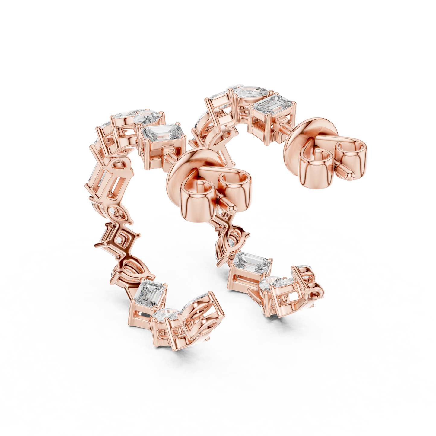 Multi Shape Lab Grown Diamond Huggie Earrings in 14k White Gold