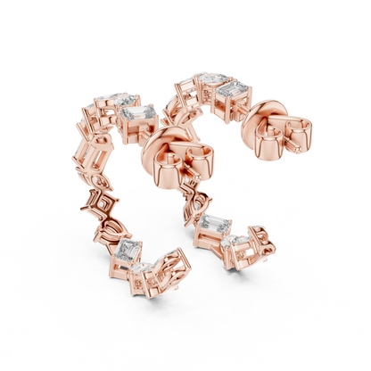 Multi Shape Lab Grown Diamond Huggie Earrings in 14k White Gold