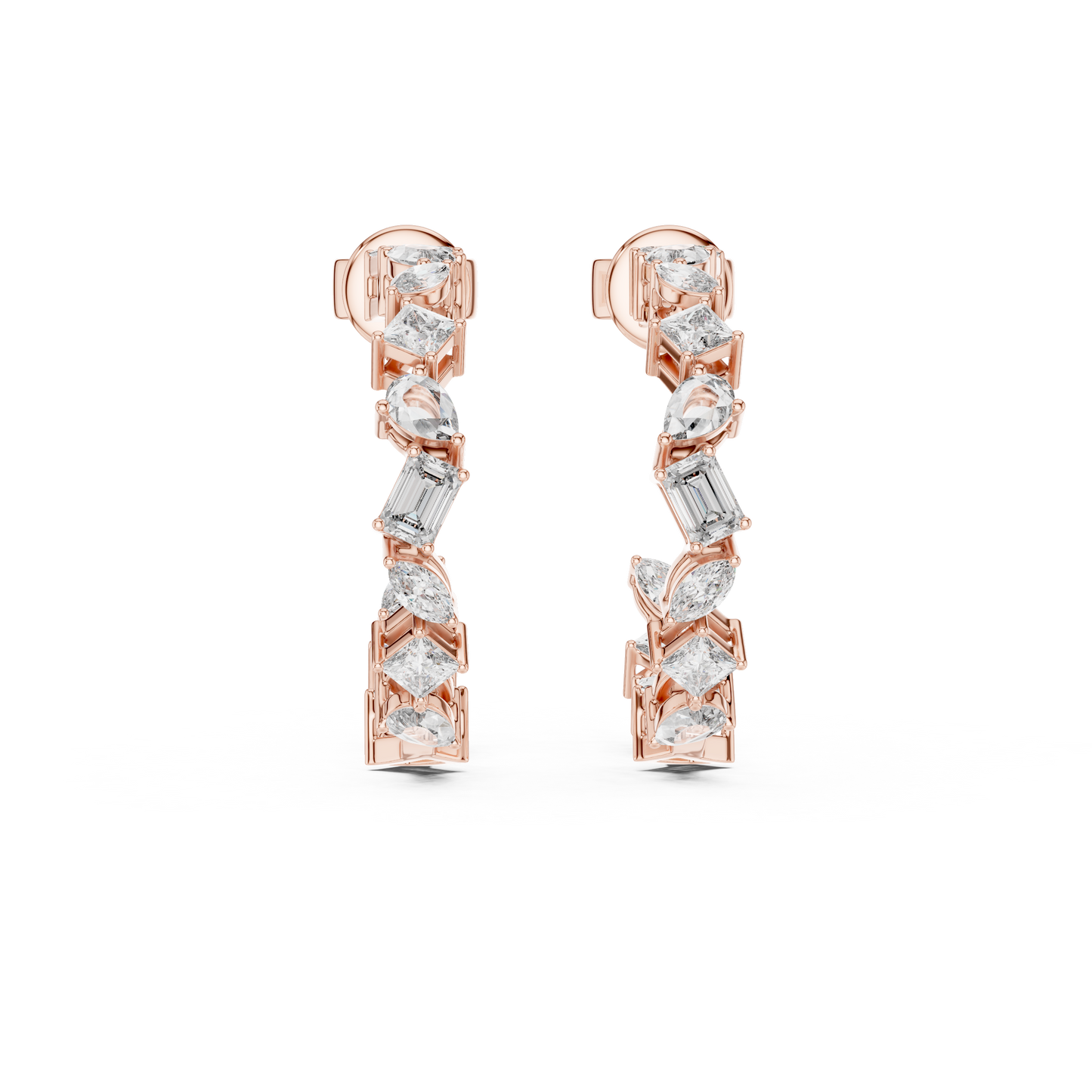 Multi Shape Lab Grown Diamond Huggie Earrings in 14k White Gold