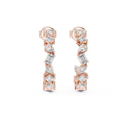 Multi Shape Lab Grown Diamond Huggie Earrings in 14k White Gold