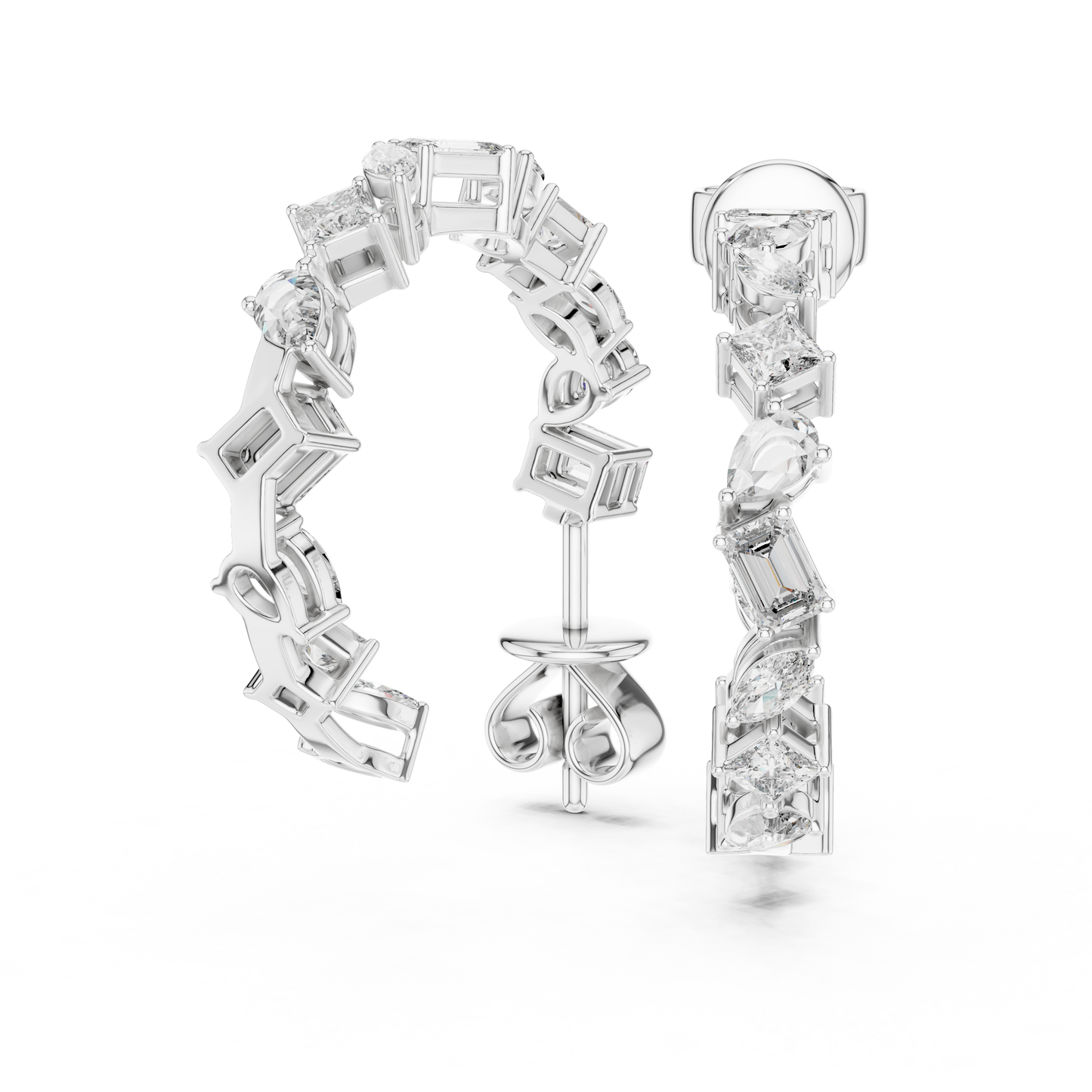 Multi Shape Lab Grown Diamond Huggie Earrings in 14k White Gold