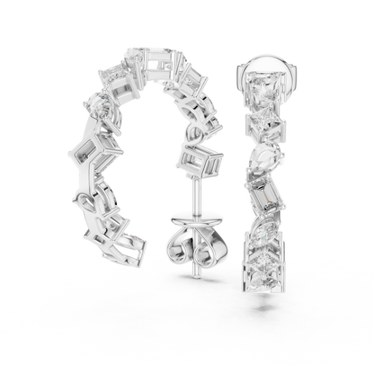Multi Shape Lab Grown Diamond Huggie Earrings in 14k White Gold