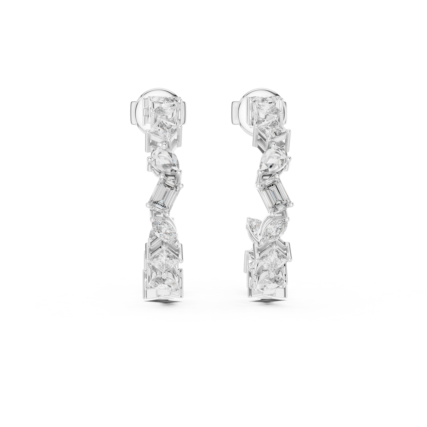 Multi Shape Lab Grown Diamond Huggie Earrings in 14k White Gold