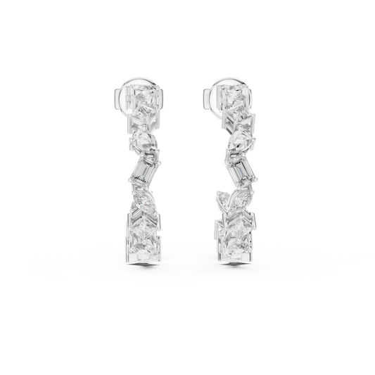 Multi Shape Lab Grown Diamond Huggie Earrings in 14k White Gold