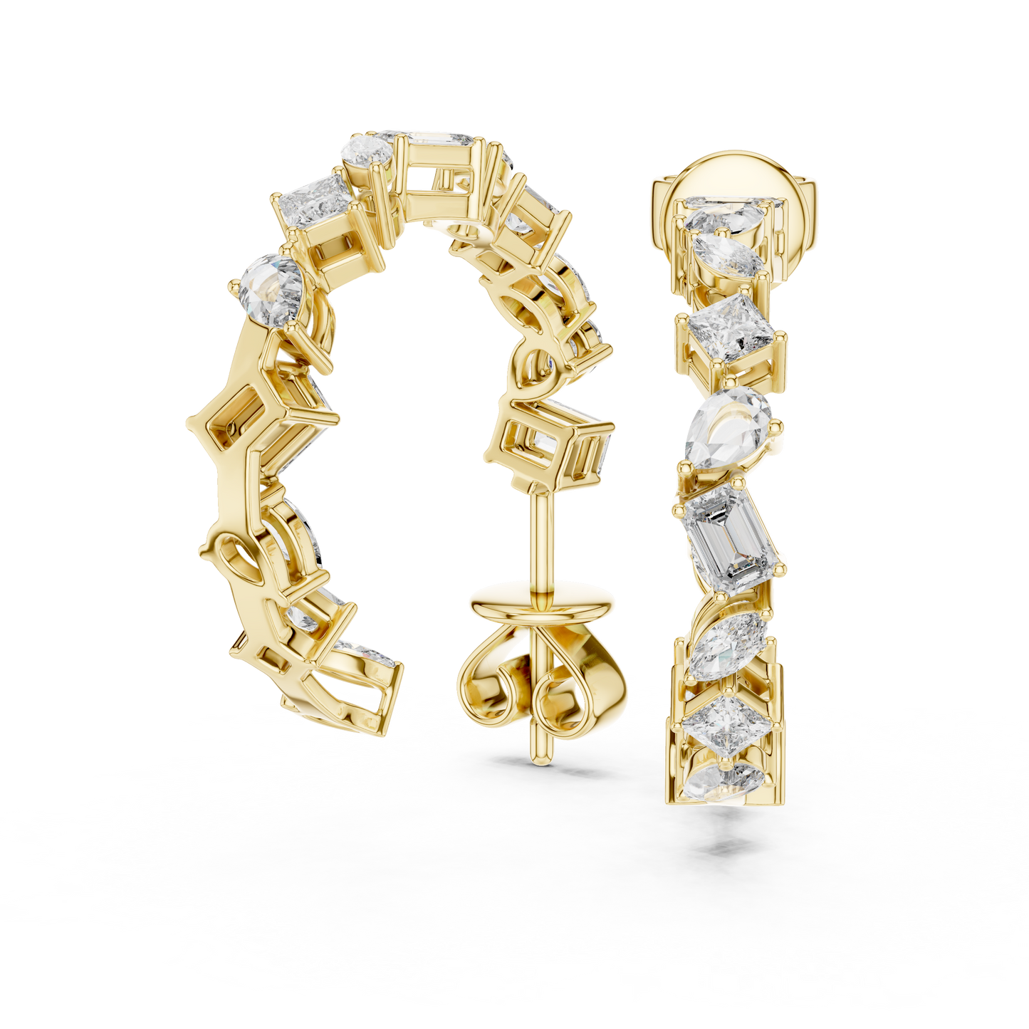 Multi Shape Lab Grown Diamond Huggie Earrings in 14k White Gold