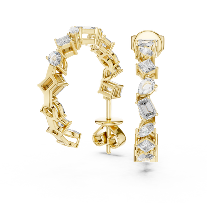 Multi Shape Lab Grown Diamond Huggie Earrings in 14k White Gold