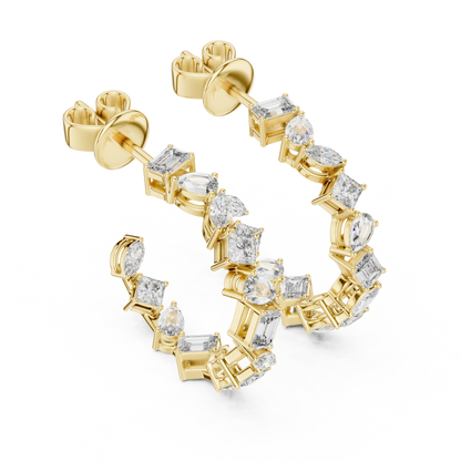 Multi Shape Lab Grown Diamond Huggie Earrings in 14k White Gold