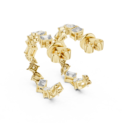 Multi Shape Lab Grown Diamond Huggie Earrings in 14k White Gold