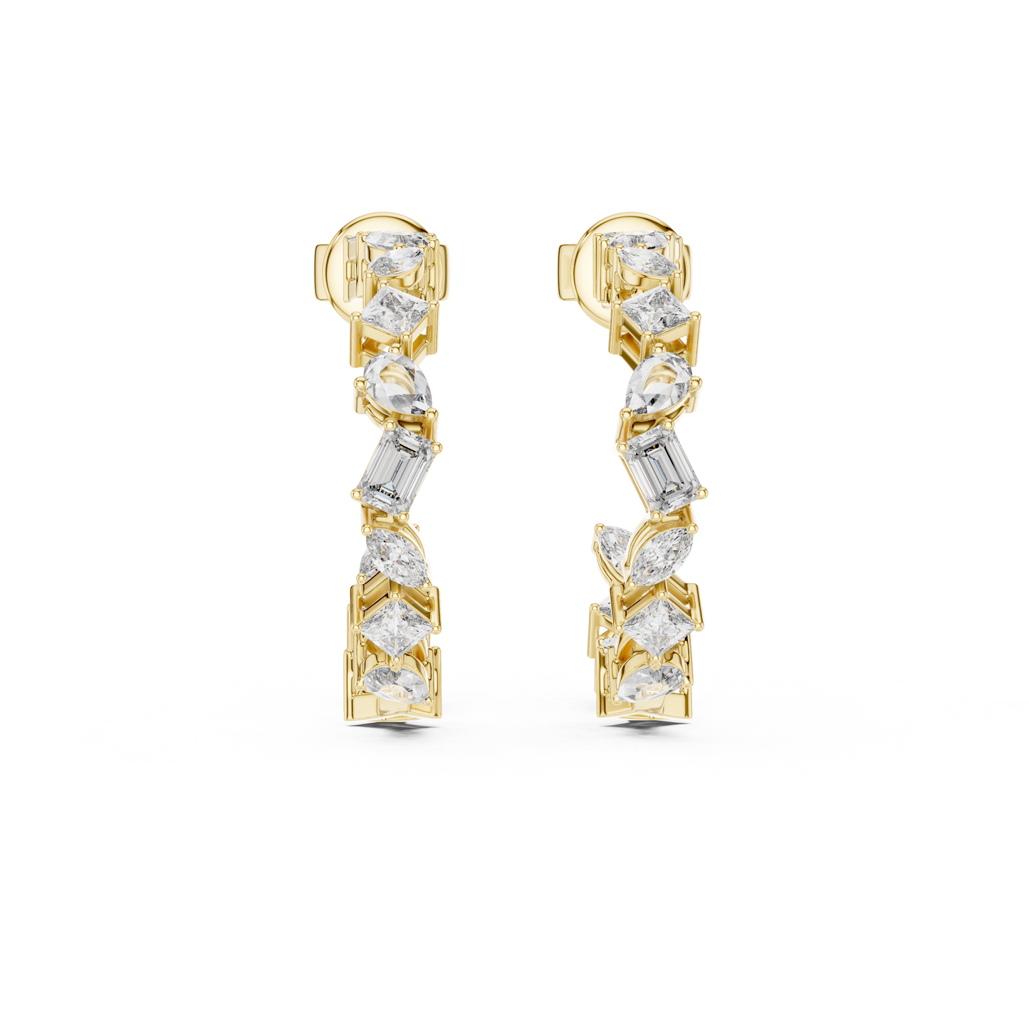 Multi Shape Lab Grown Diamond Huggie Earrings in 14k White Gold