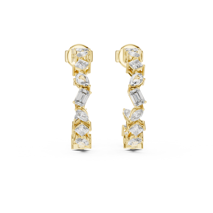 Multi Shape Lab Grown Diamond Huggie Earrings in 14k White Gold