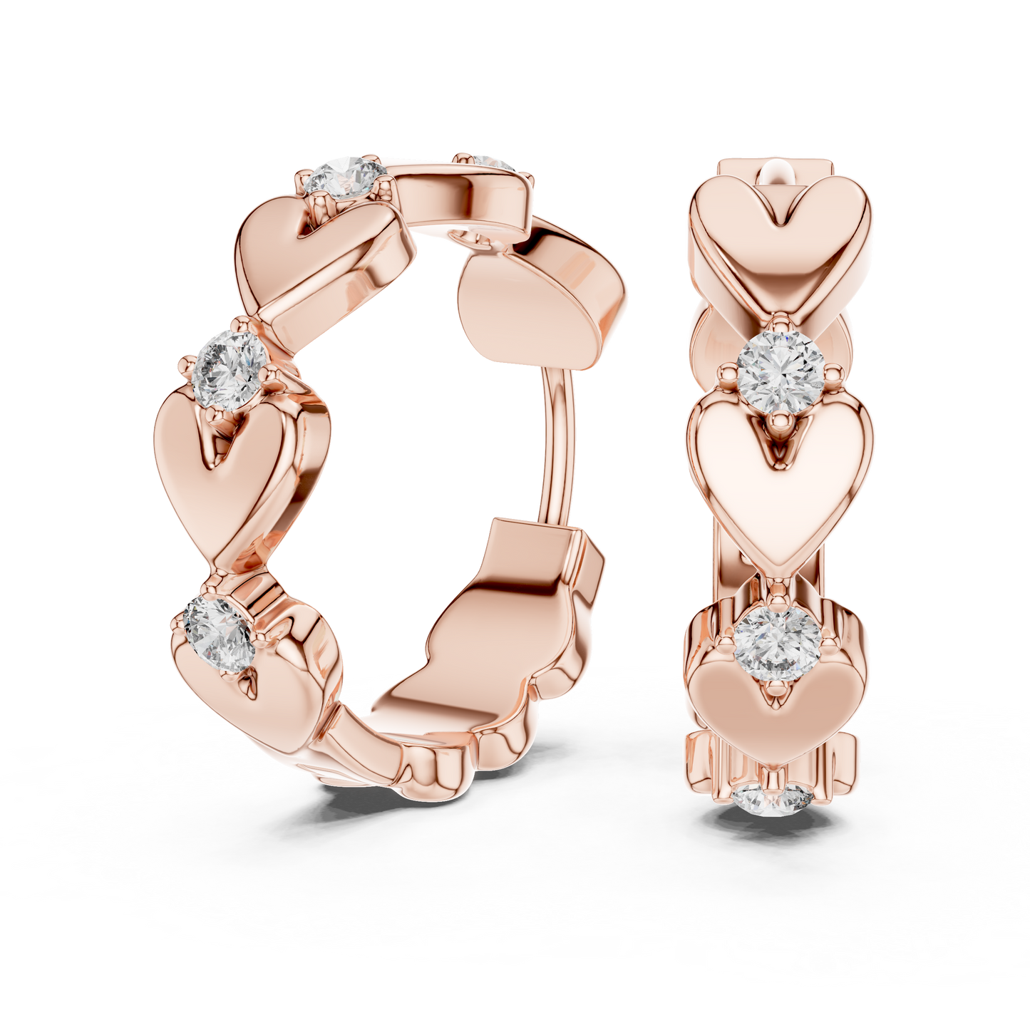 Lab Grown Diamond Dainty Linked Heart Hoop Earrings in 14K Rose Gold