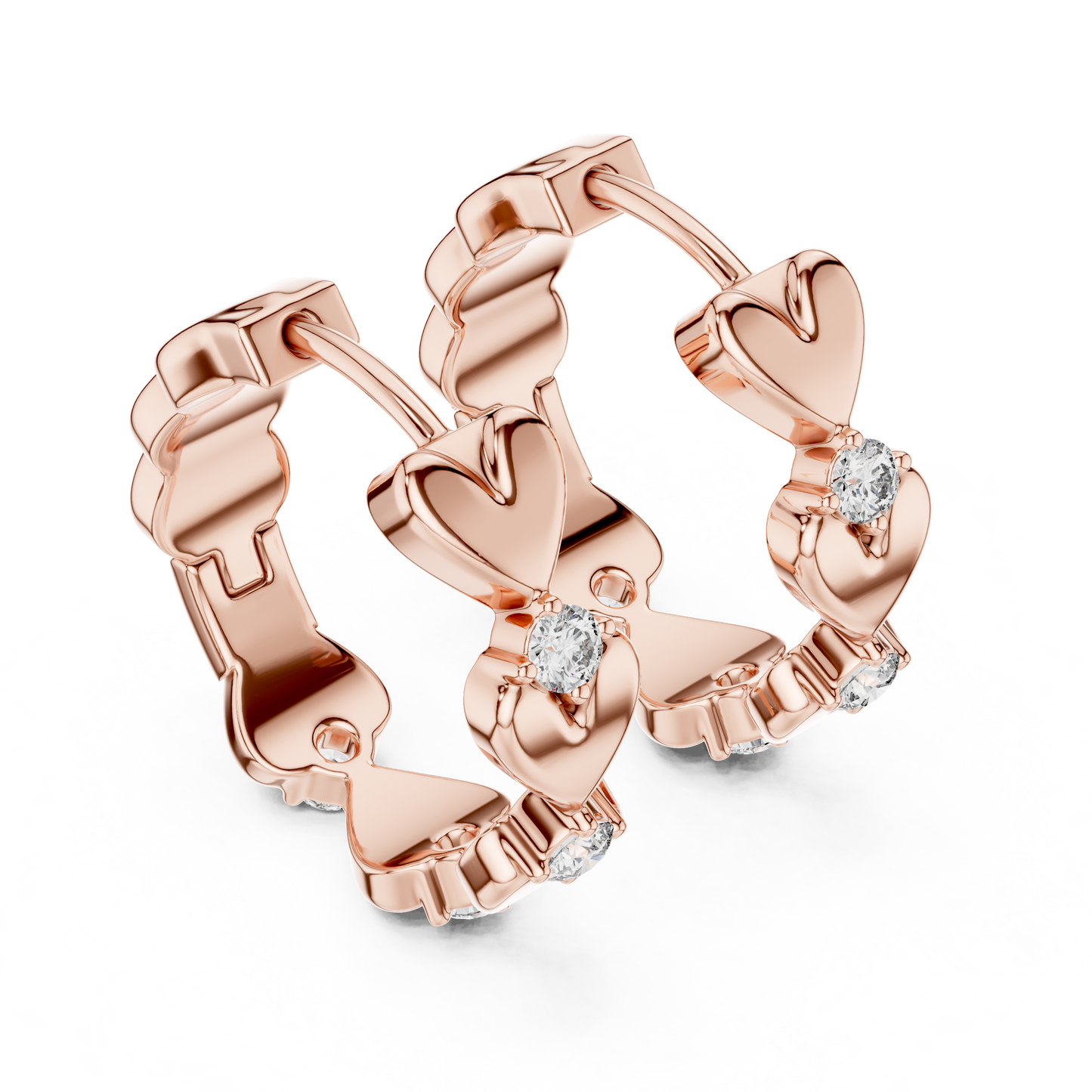 Lab Grown Diamond Dainty Linked Heart Hoop Earrings in 14K Rose Gold