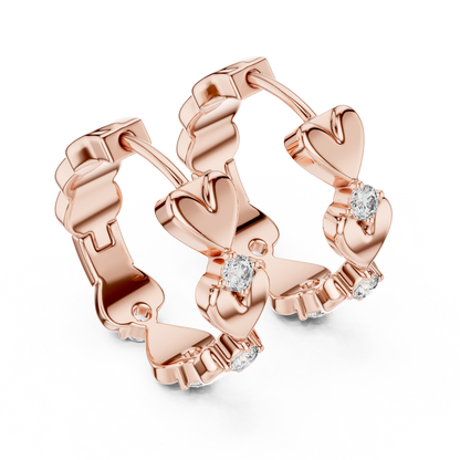 Lab Grown Diamond Dainty Linked Heart Hoop Earrings in 14K Rose Gold