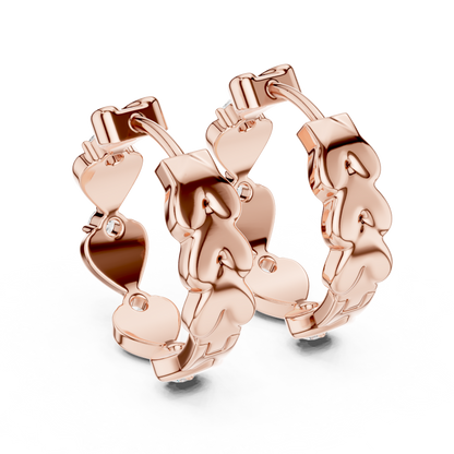Lab Grown Diamond Dainty Linked Heart Hoop Earrings in 14K Rose Gold