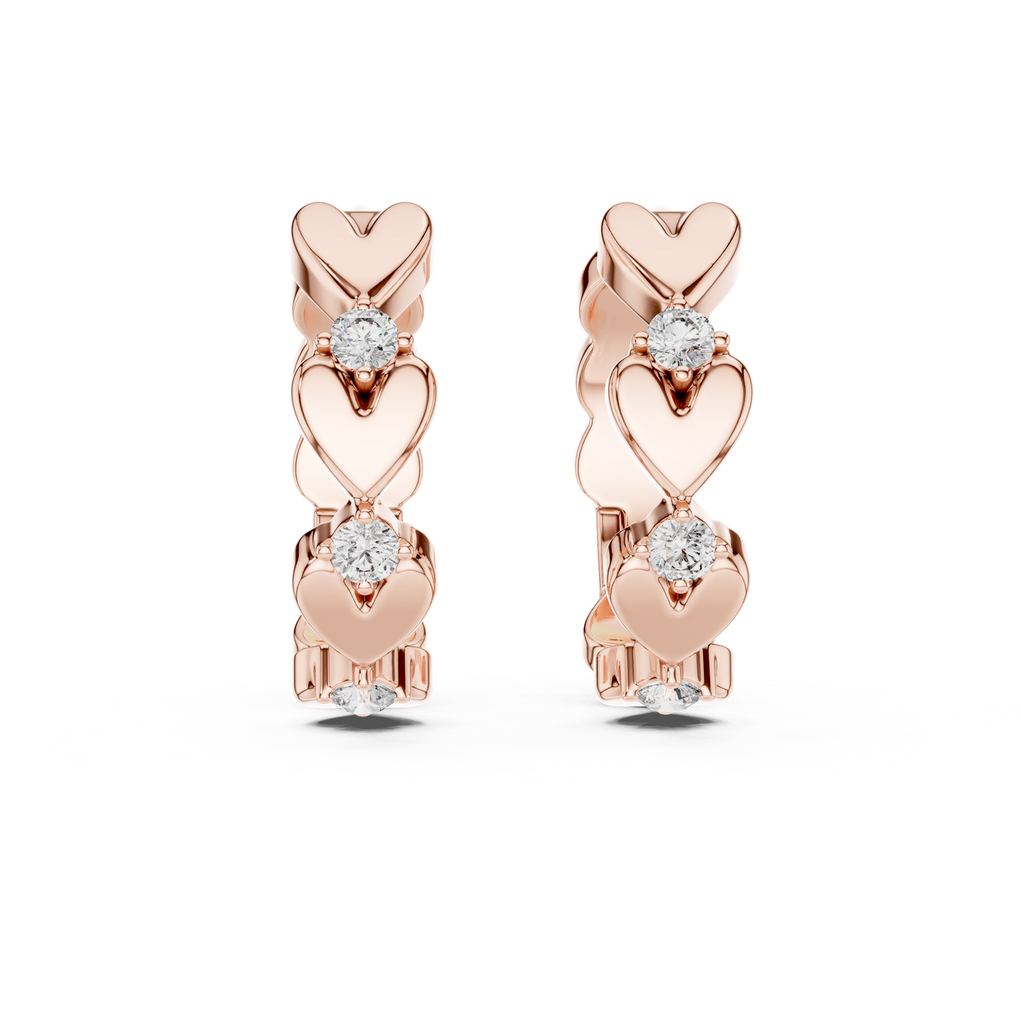 Lab Grown Diamond Dainty Linked Heart Hoop Earrings in 14K Rose Gold