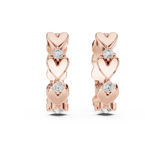 Lab Grown Diamond Dainty Linked Heart Hoop Earrings in 14K Rose Gold