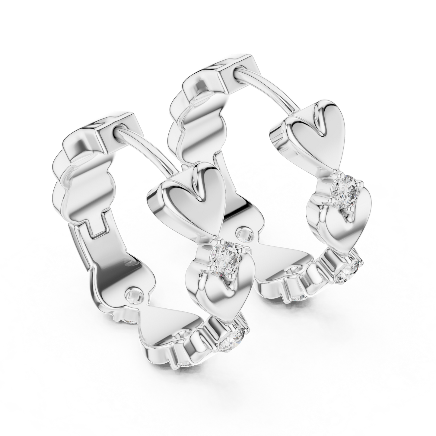 Lab Grown Diamond Dainty Linked Heart Hoop Earrings in 14K Rose Gold