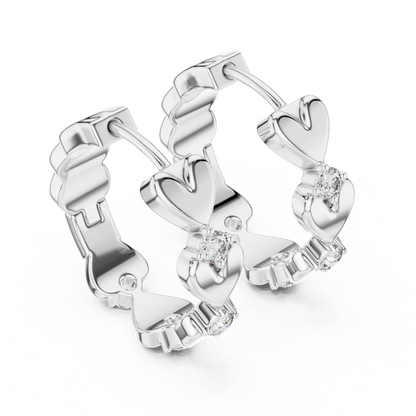 Lab Grown Diamond Dainty Linked Heart Hoop Earrings in 14K Rose Gold