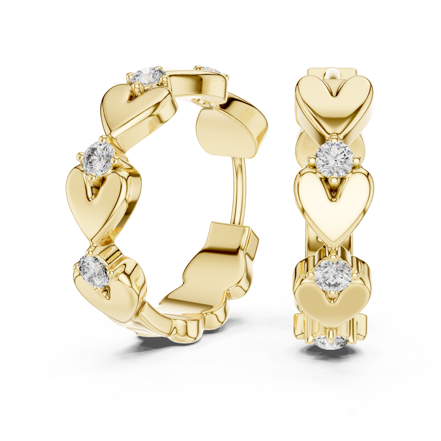 Lab Grown Diamond Dainty Linked Heart Hoop Earrings in 14K Rose Gold