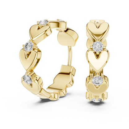 Lab Grown Diamond Dainty Linked Heart Hoop Earrings in 14K Rose Gold
