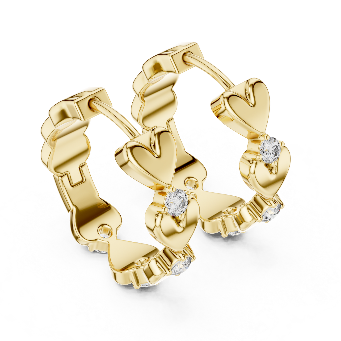 Lab Grown Diamond Dainty Linked Heart Hoop Earrings in 14K Rose Gold