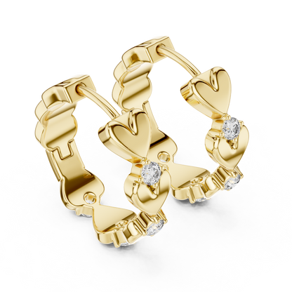 Lab Grown Diamond Dainty Linked Heart Hoop Earrings in 14K Rose Gold