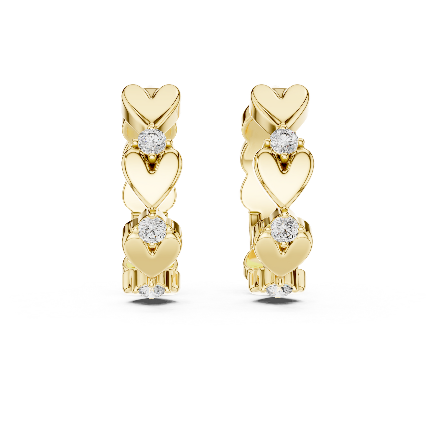 Lab Grown Diamond Dainty Linked Heart Hoop Earrings in 14K Rose Gold