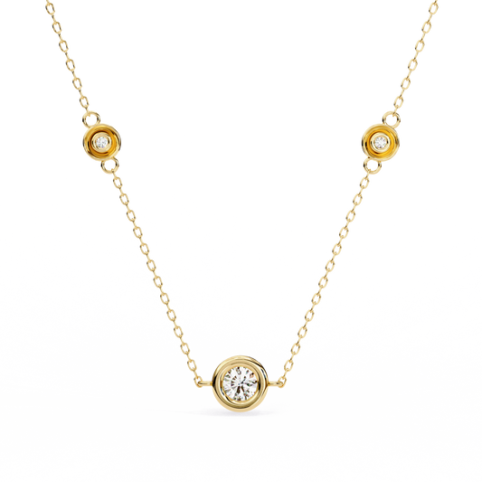 Bezel Round Lab Grown Diamond Three Stone Necklace