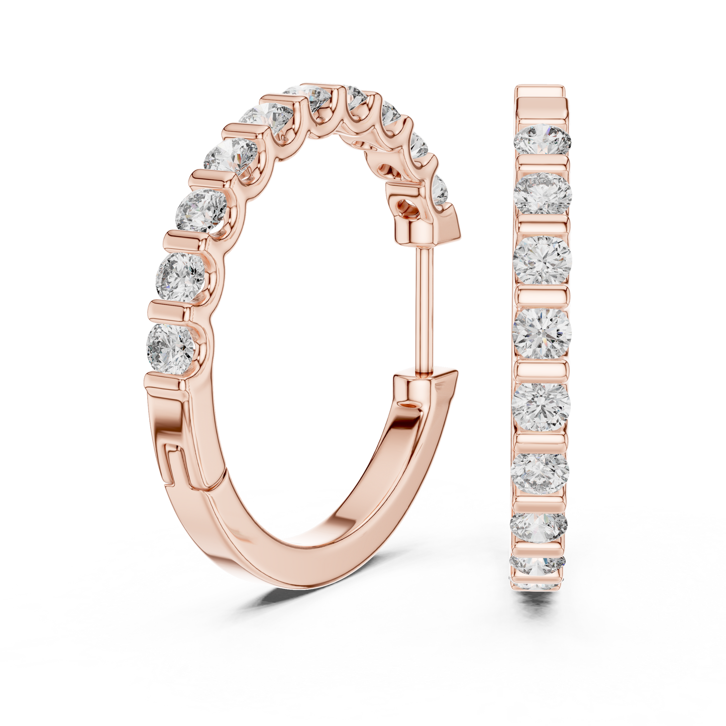 Bar Set Round Lab Grown Diamond Hoop Earrings in 14K Yellow Gold
